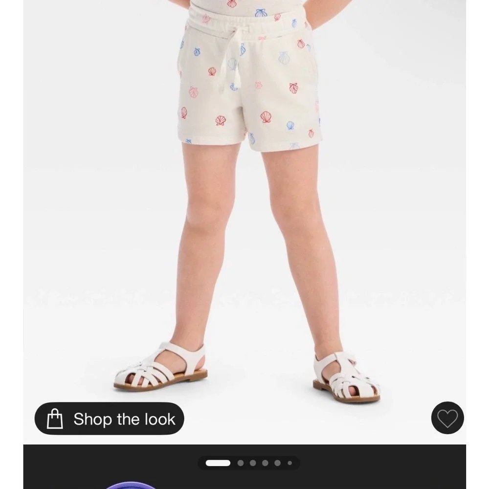 Cat & Jack Girls White Seashell Print Knit Shorts Elastic Waist NWT Size XS 4-5
